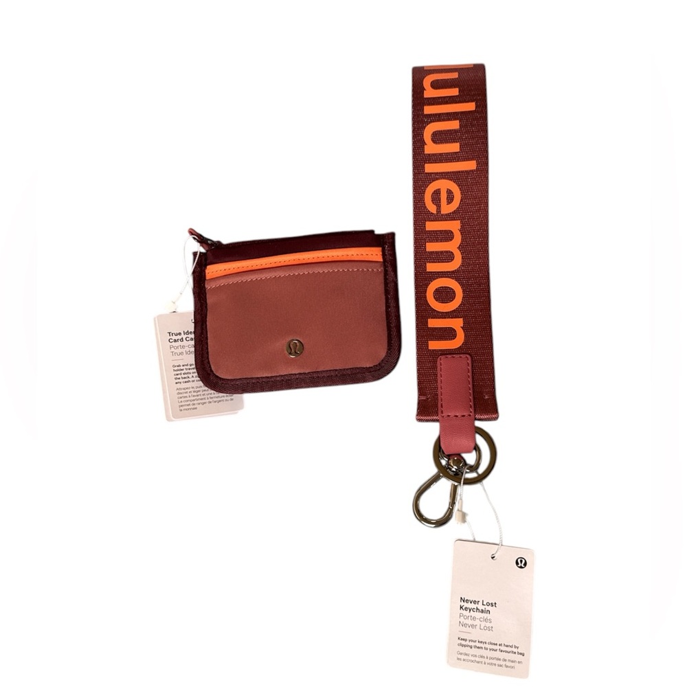Lululemon True Identity Card Case + Never Lost Keychain Brier Rose/Orange Frappe